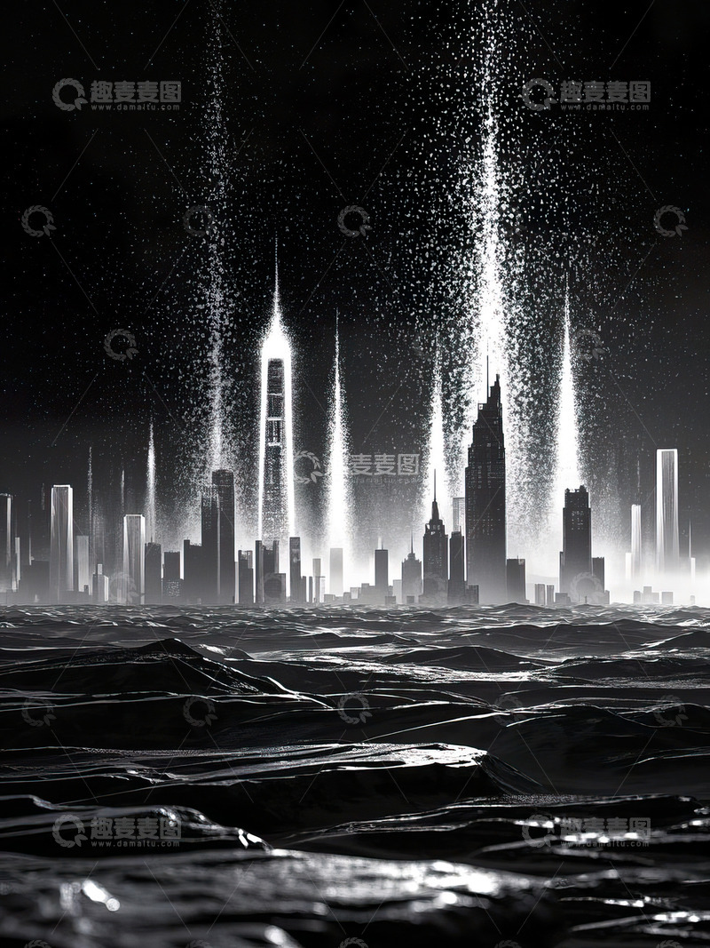 高清大图下载【趣麦麦图】城市剪影光影插画6