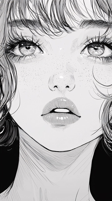 黑白手绘女生头像