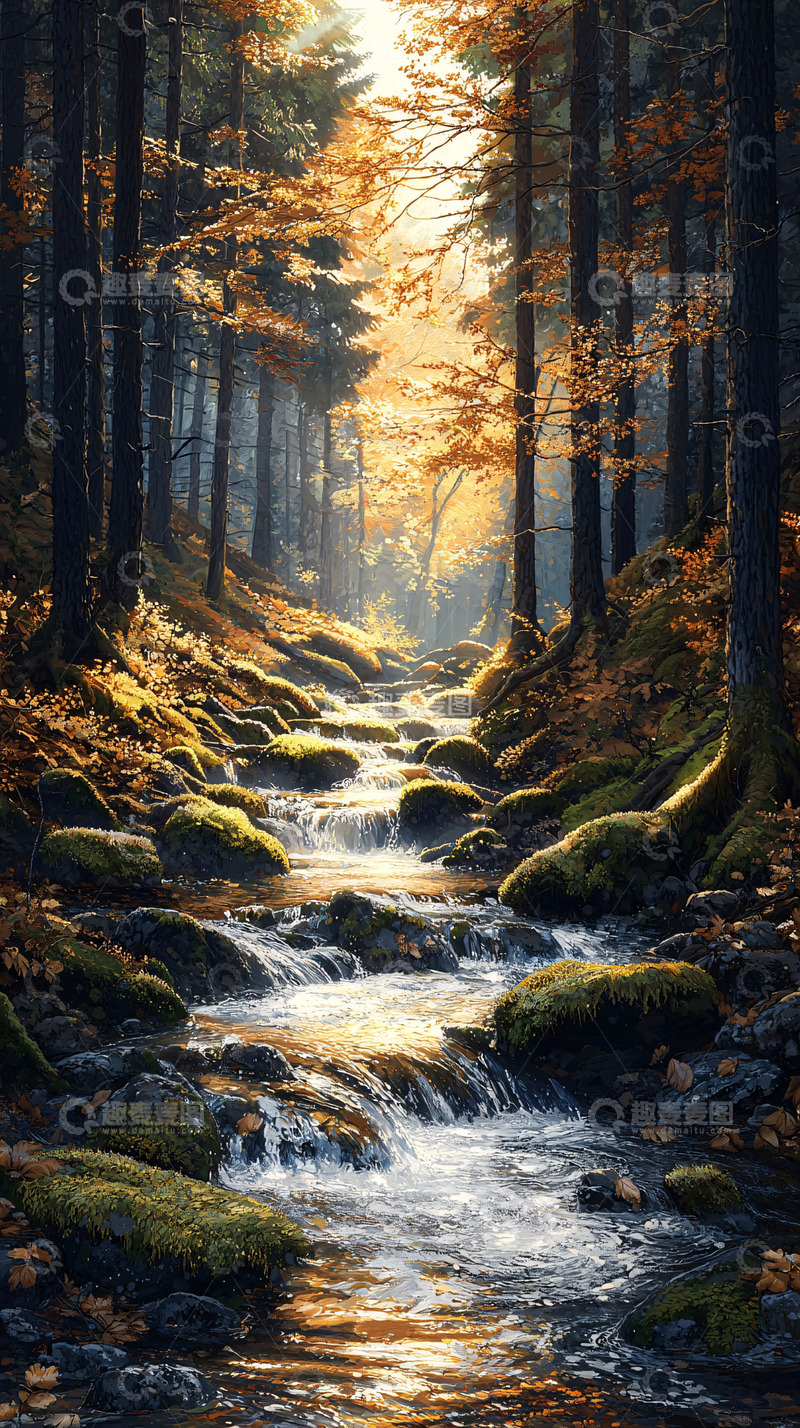 高清大图下载【趣麦麦图】秋日森林溪流5