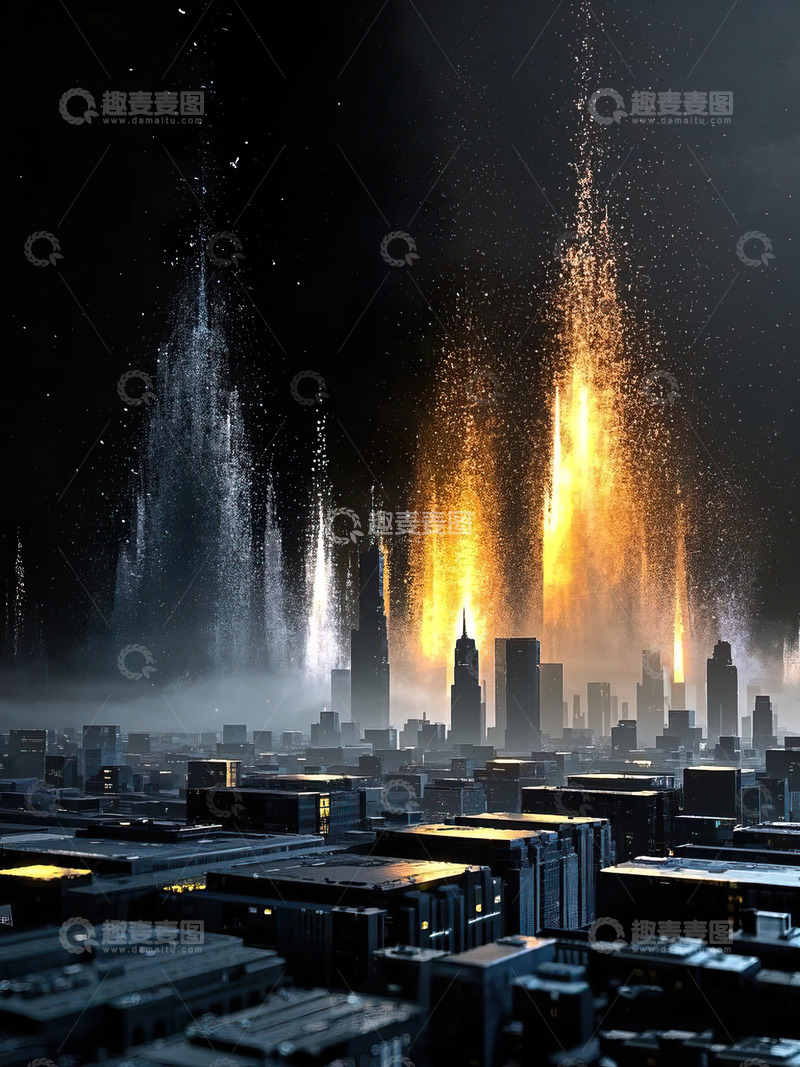 高清大图下载【趣麦麦图】城市剪影光影插画27