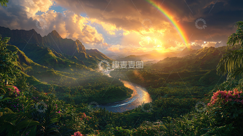 高清大图下载【趣麦麦图】彩虹山川河流日出