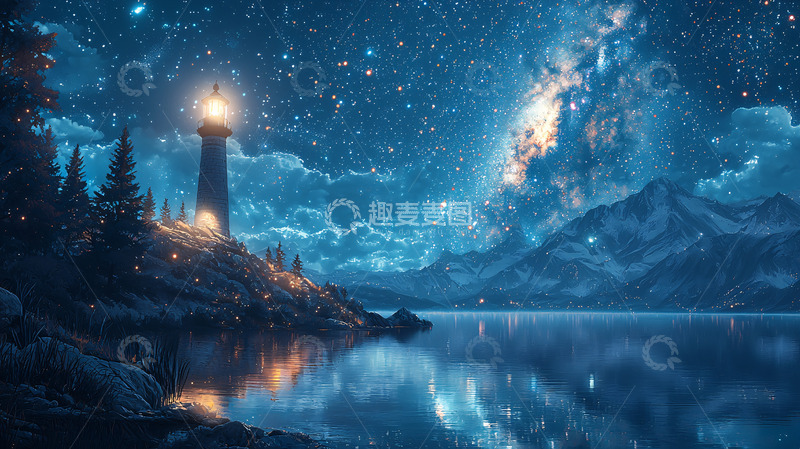 高清大图下载【趣麦麦图】星空下的灯塔