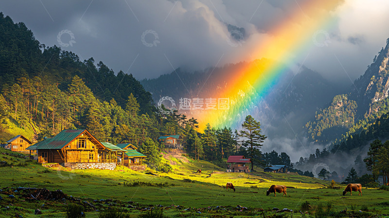 高清大图下载【趣麦麦图】彩虹山谷小屋