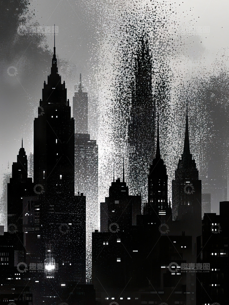 城市剪影光影插画29