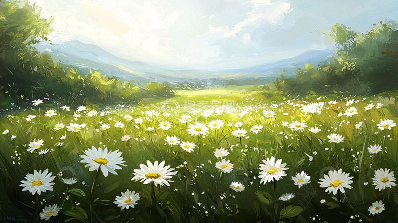 高清大图下载【趣麦麦图】阳光下盛开的雏菊花田