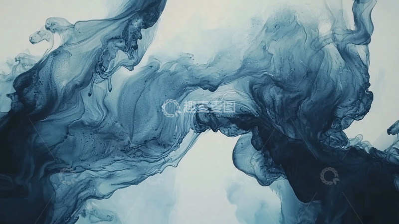 高清大图下载【趣麦麦图】抽象蓝色墨水水彩画