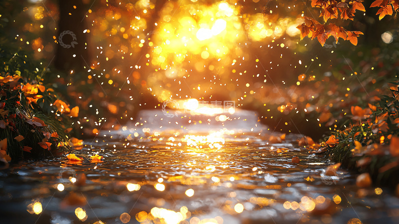 高清大图下载【趣麦麦图】秋雨落叶小溪