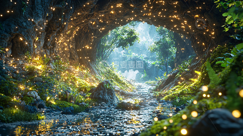 高清大图下载【趣麦麦图】萤火虫森林小溪
