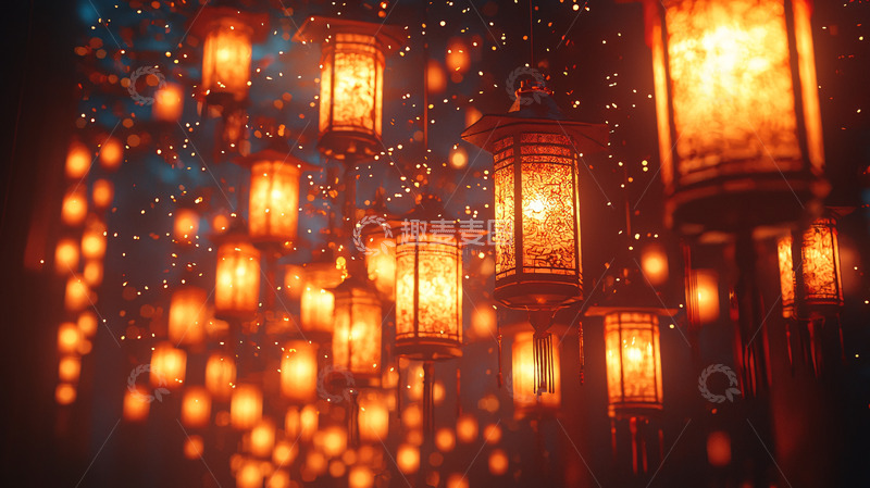 高清大图下载【趣麦麦图】梦幻星空下的灯笼