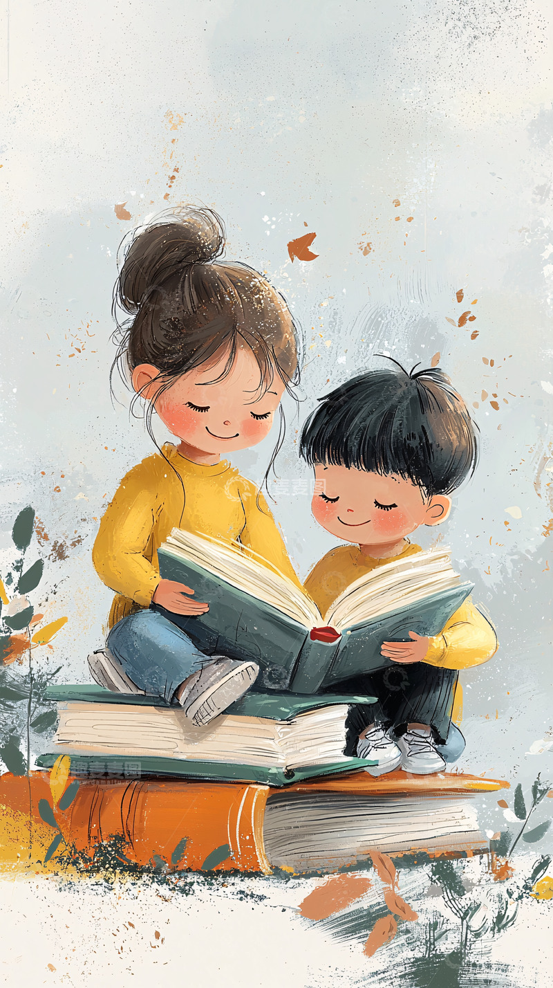 高清大图下载【趣麦麦图】兄妹读书