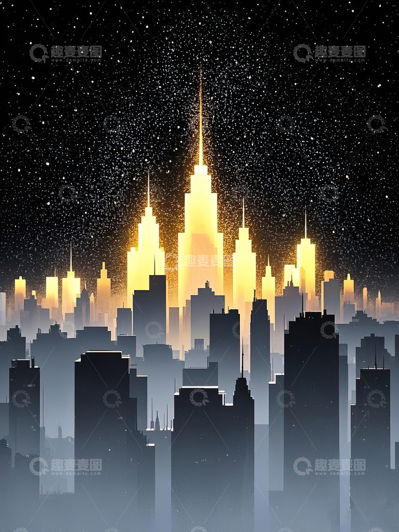 城市剪影光影插画21