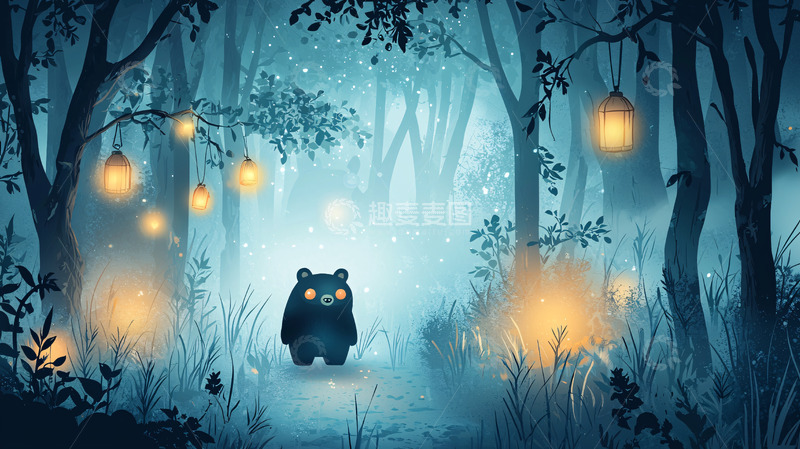 高清大图下载【趣麦麦图】深蓝森林小熊