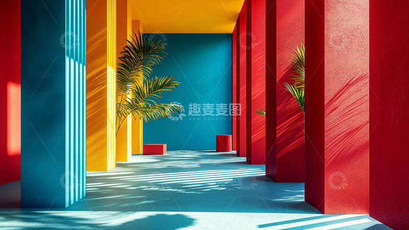 高清大图下载【趣麦麦图】色彩鲜艳的室内走廊