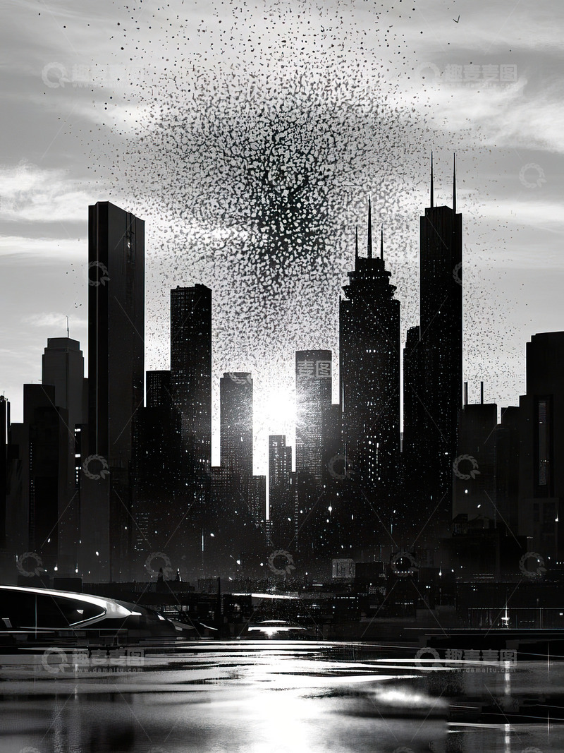 城市剪影光影插画31