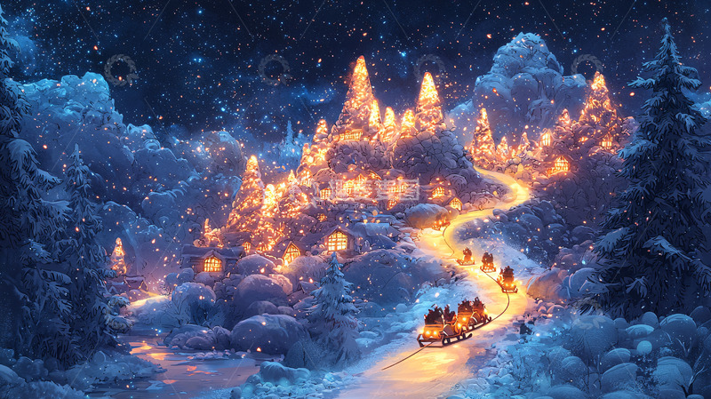高清大图下载【趣麦麦图】雪夜梦幻小镇