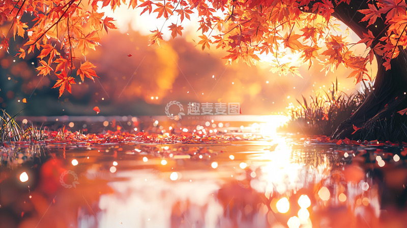 高清大图下载【趣麦麦图】秋日枫叶倒映水面