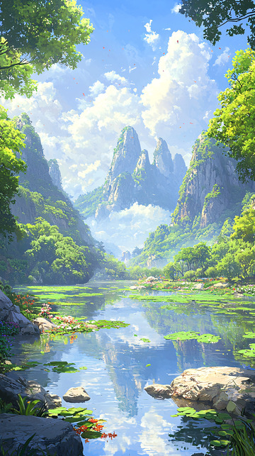 绿树环绕下的宁静山谷