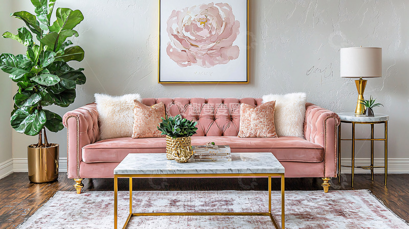 高清大图下载【趣麦麦图】粉色沙发客厅场景