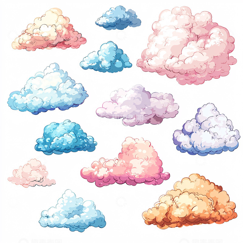 高清大图下载【趣麦麦图】彩色卡通云朵素材