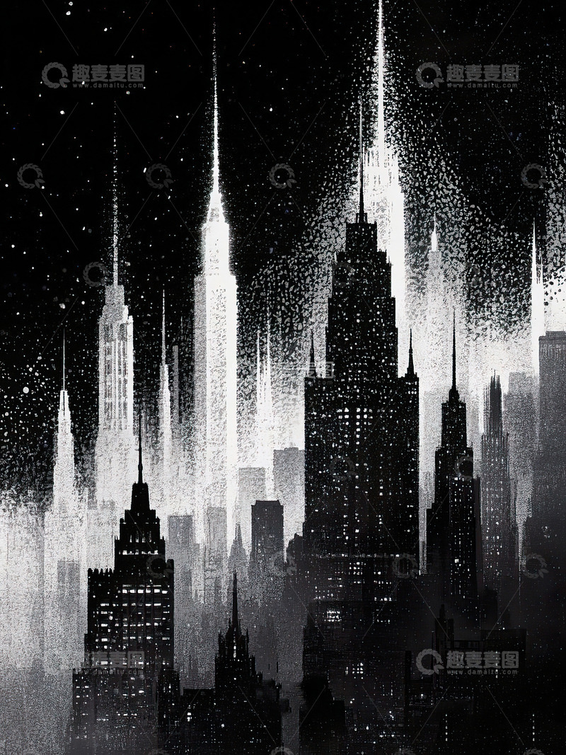 城市剪影光影插画38