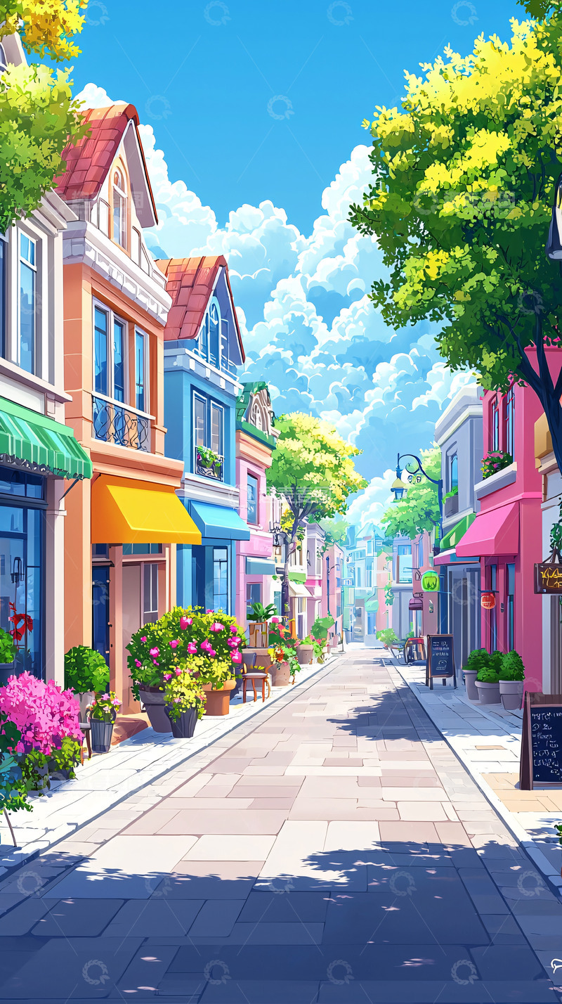 高清大图下载【趣麦麦图】卡通风格的街道场景