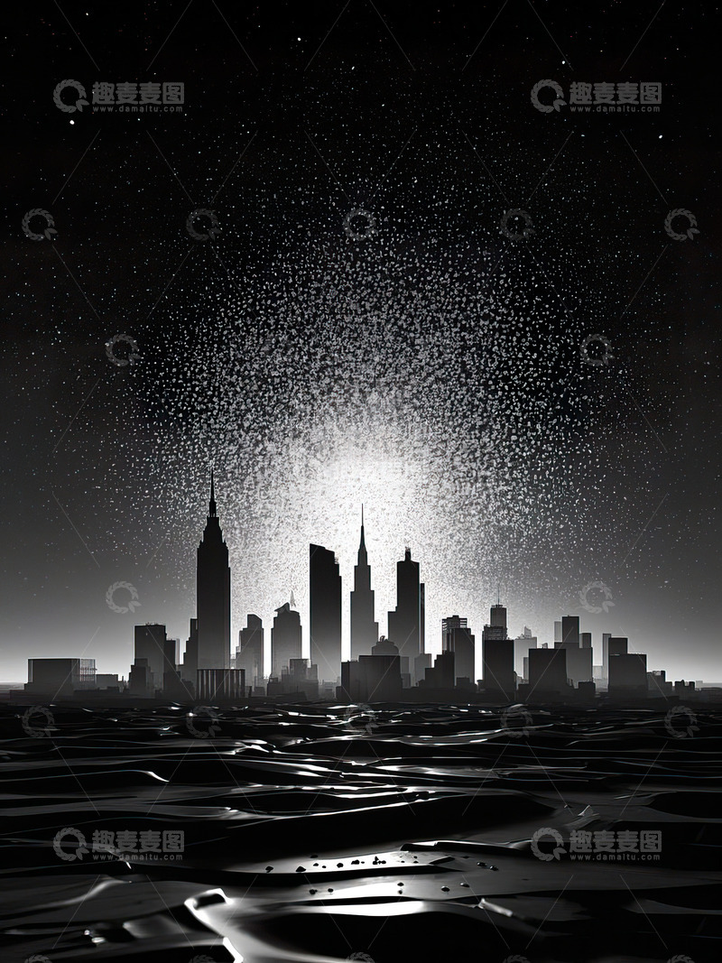 城市剪影光影插画36