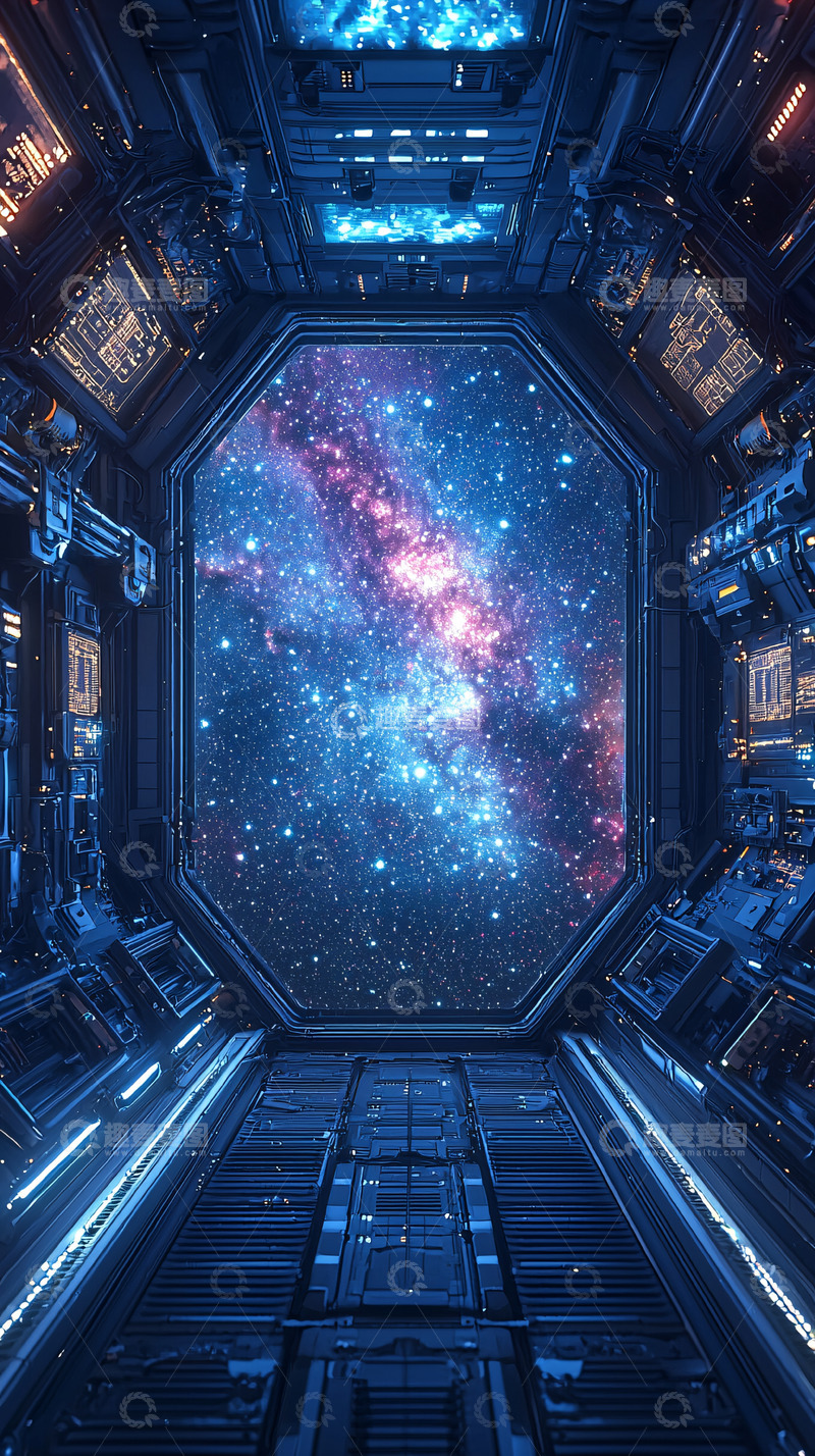 高清大图下载【趣麦麦图】宇宙飞船舷窗外的星系