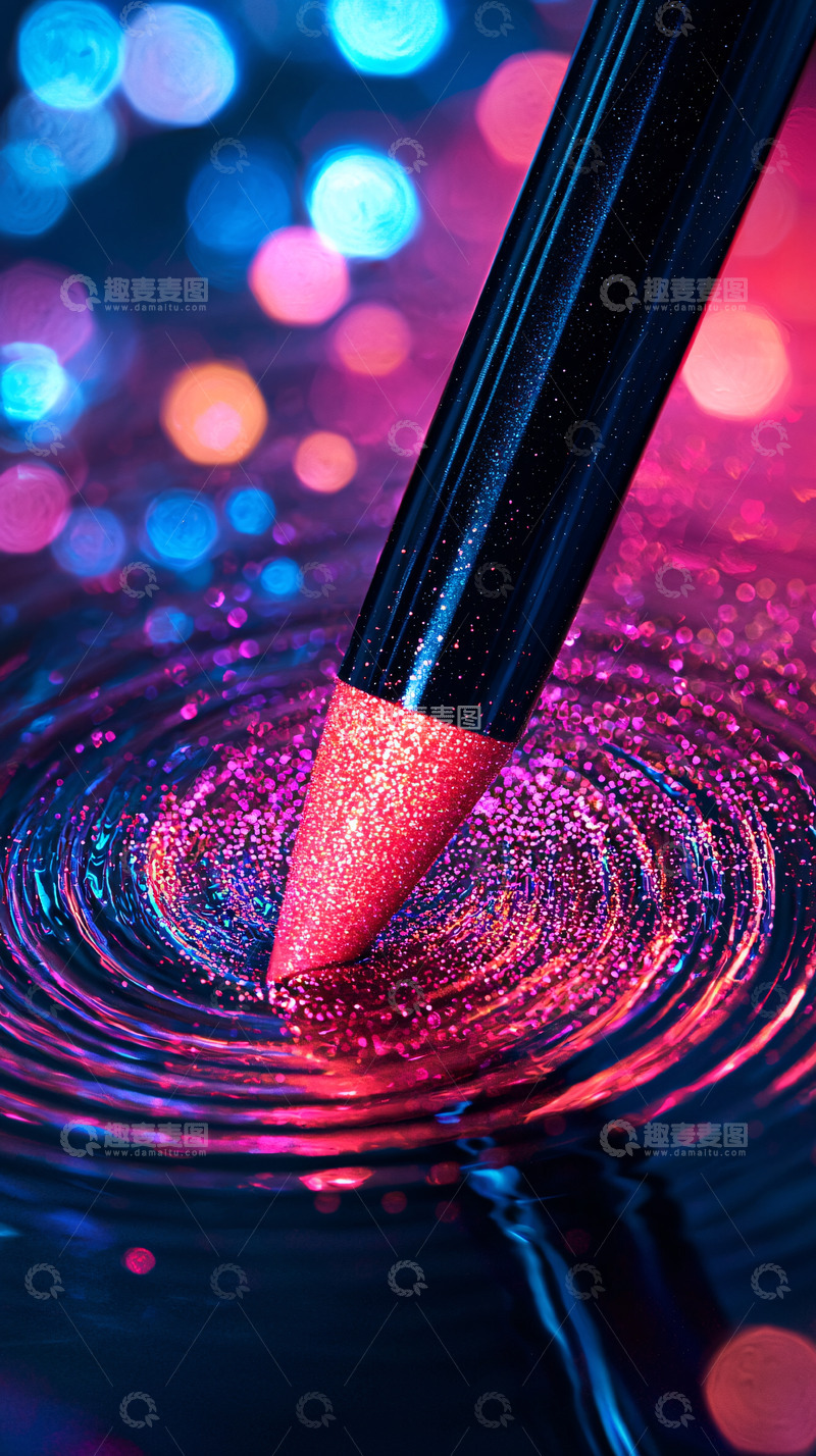 高清大图下载【趣麦麦图】红色笔尖落入水面