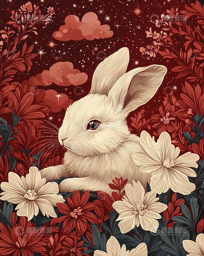 高清大图下载【趣麦麦图】星空下的白兔