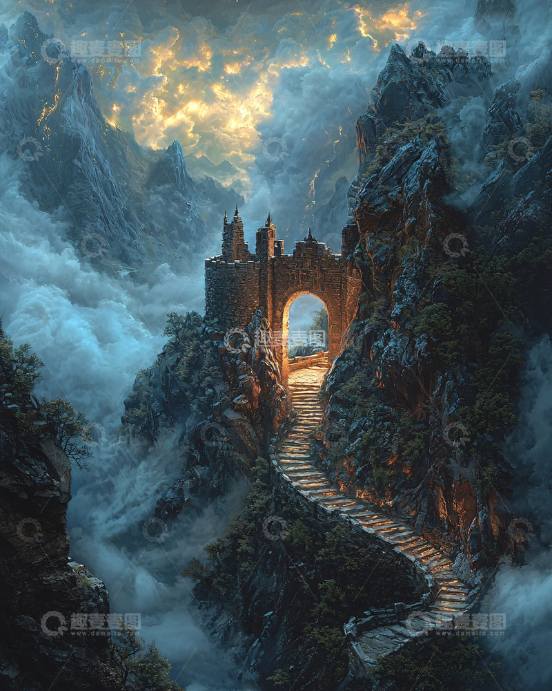 高清大图下载【趣麦麦图】云海仙山古堡