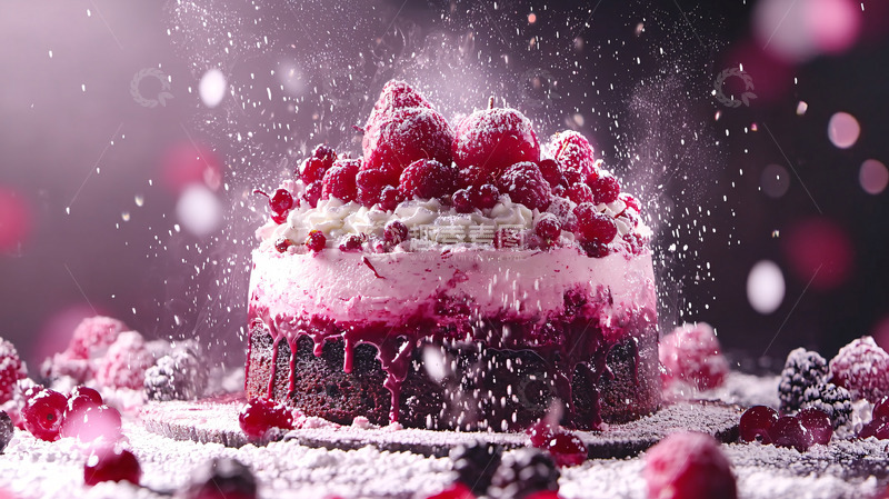 高清大图下载【趣麦麦图】粉红覆盆子奶油蛋糕