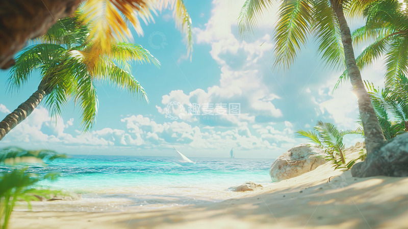 高清大图下载【趣麦麦图】热带海滩椰林风光