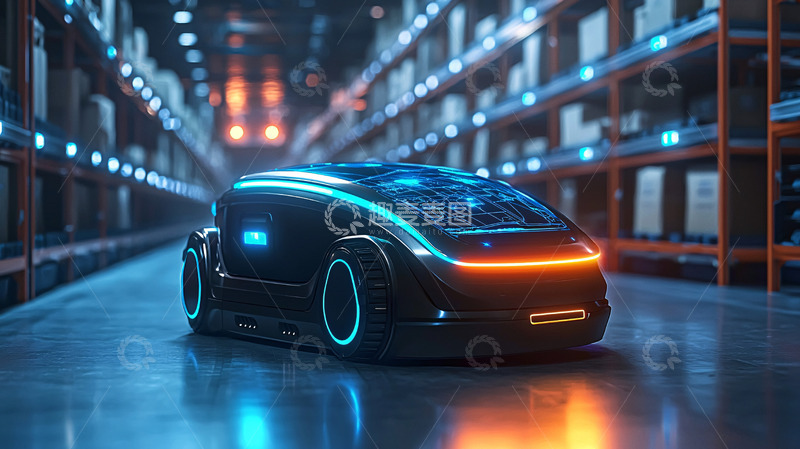高清大图下载【趣麦麦图】未来仓库中的自动化机器人