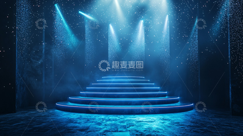 高清大图下载【趣麦麦图】蓝色光束下的阶梯舞台