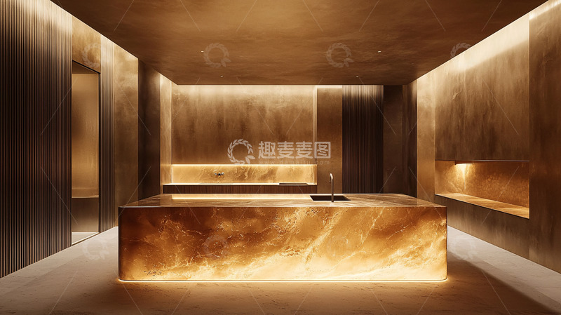 高清大图下载【趣麦麦图】金色光晕的现代厨房