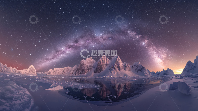 高清大图下载【趣麦麦图】极光倒影下的雪山星空