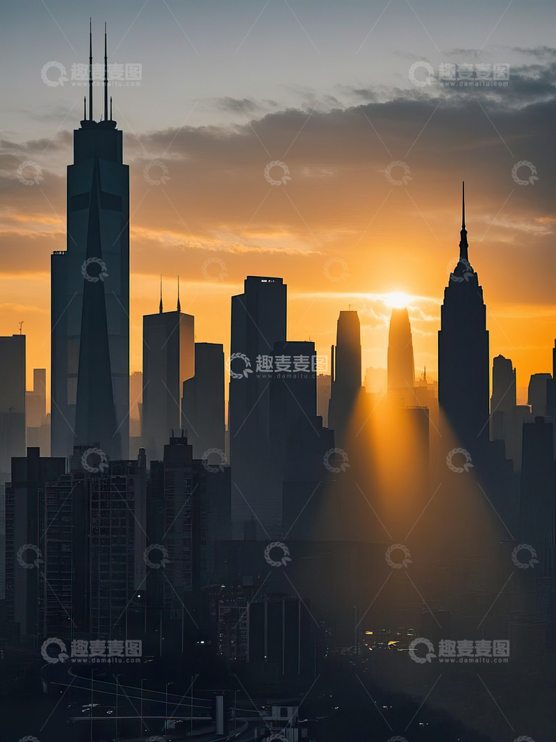 高清大图下载【趣麦麦图】夕阳下的城市剪影5