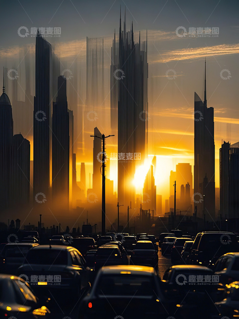 高清大图下载【趣麦麦图】夕阳下的城市剪影18
