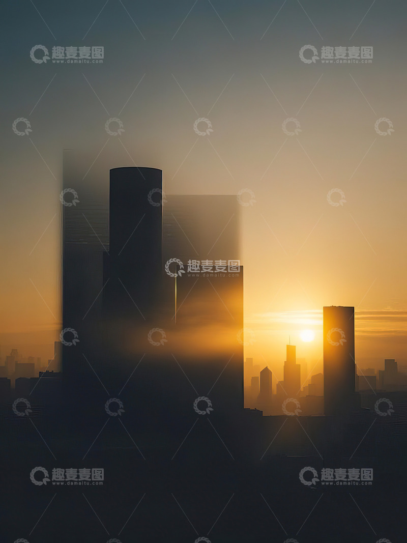 高清大图下载【趣麦麦图】夕阳下的城市剪影9