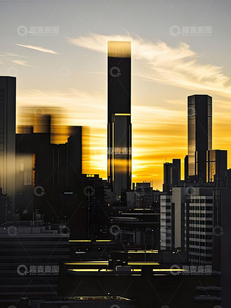 高清大图下载【趣麦麦图】夕阳下的城市剪影15