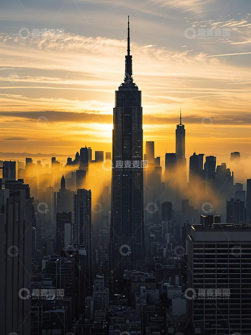 高清大图下载【趣麦麦图】夕阳下的城市剪影28