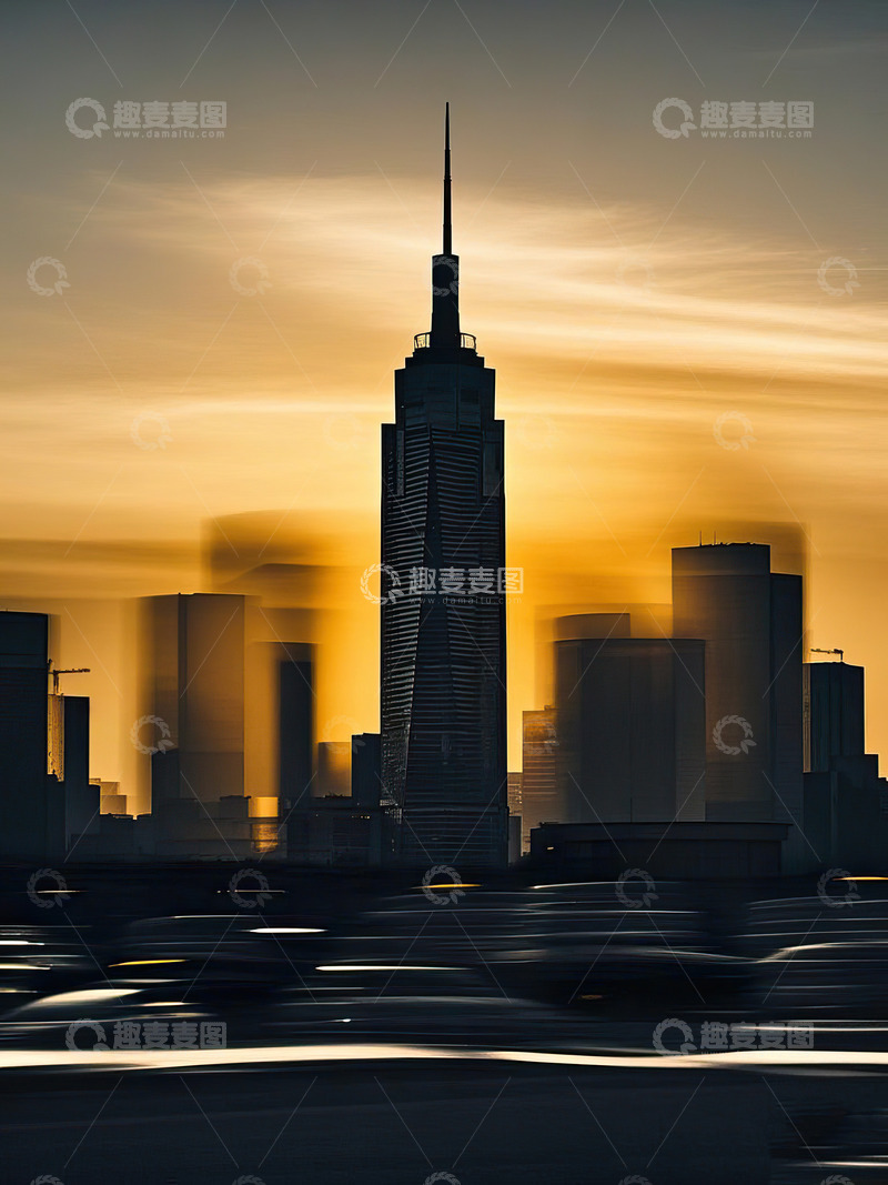 高清大图下载【趣麦麦图】夕阳下的城市剪影13