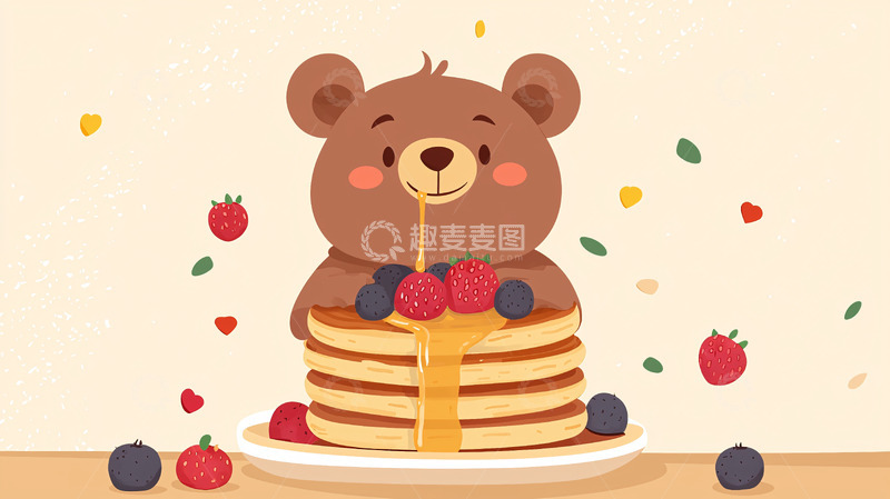 高清大图下载【趣麦麦图】卡通小熊吃煎饼