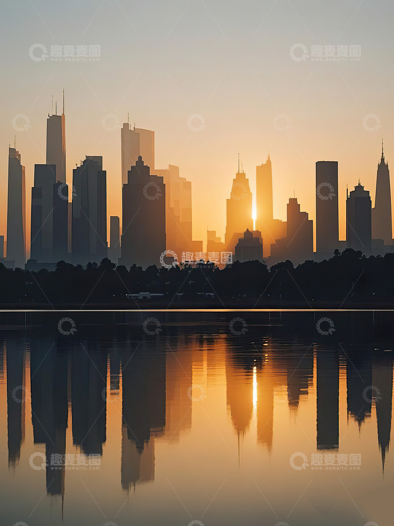 高清大图下载【趣麦麦图】夕阳下的城市剪影2