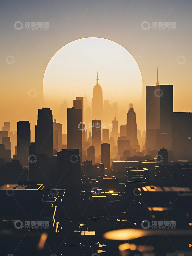高清大图下载【趣麦麦图】夕阳下的城市剪影16