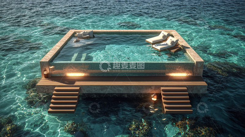 高清大图下载【趣麦麦图】海中漂浮的透明泳池