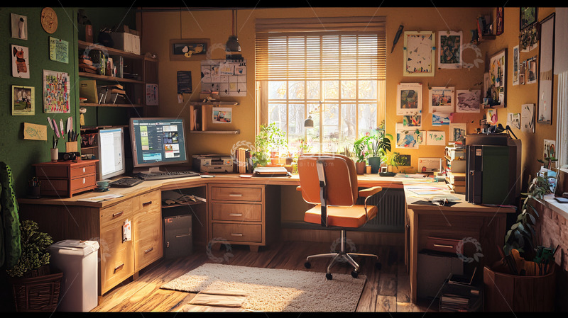 高清大图下载【趣麦麦图】阳光洒进的温暖工作室