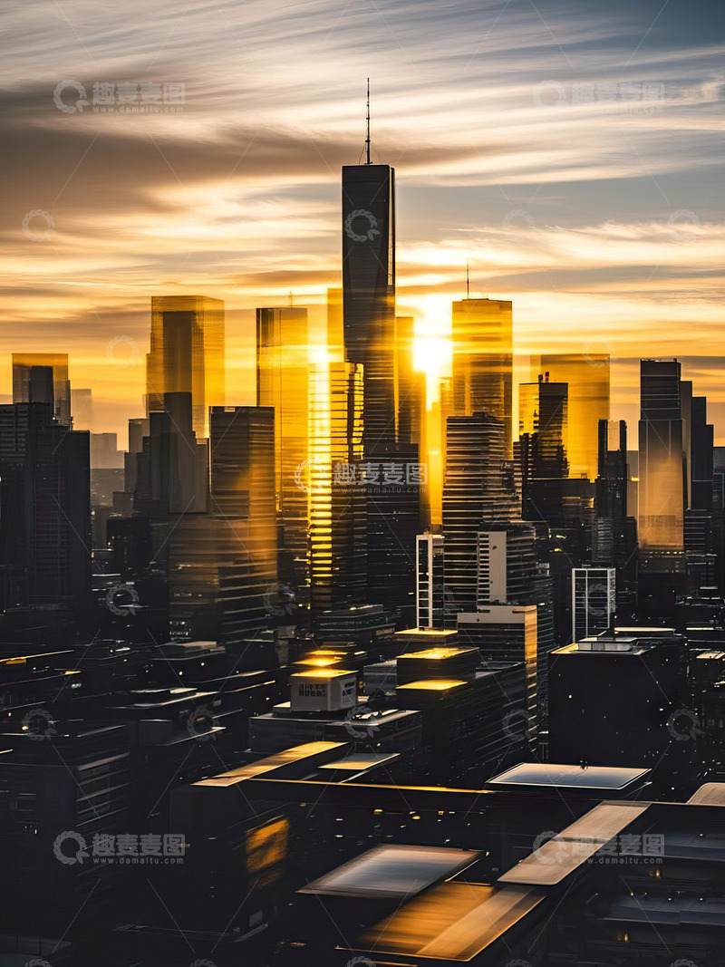 高清大图下载【趣麦麦图】夕阳下的城市剪影4