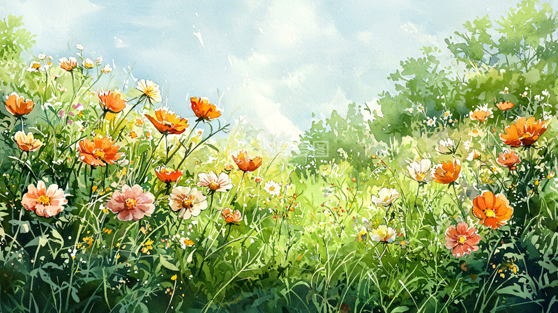 高清大图下载【趣麦麦图】阳光下的野花田