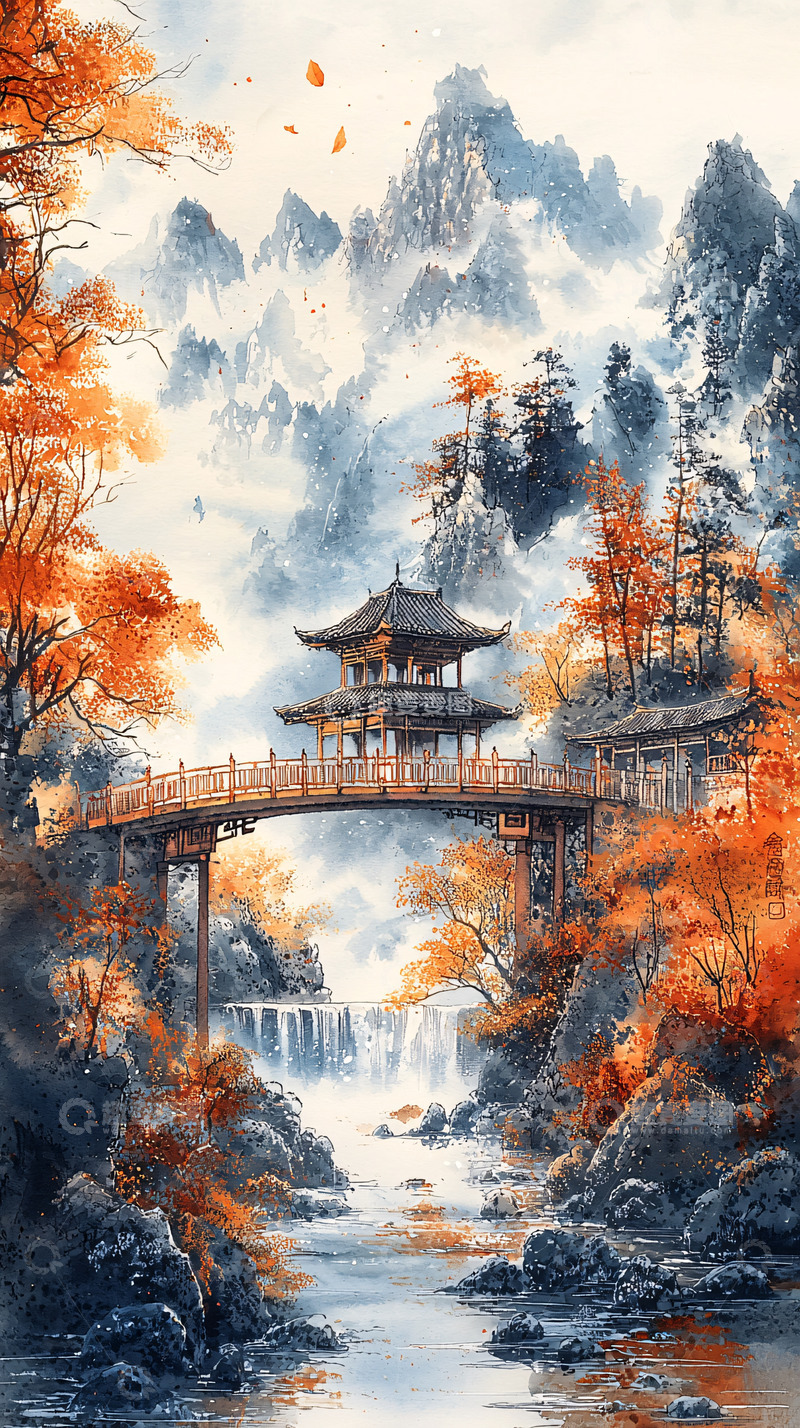 高清大图下载【趣麦麦图】秋景山水画